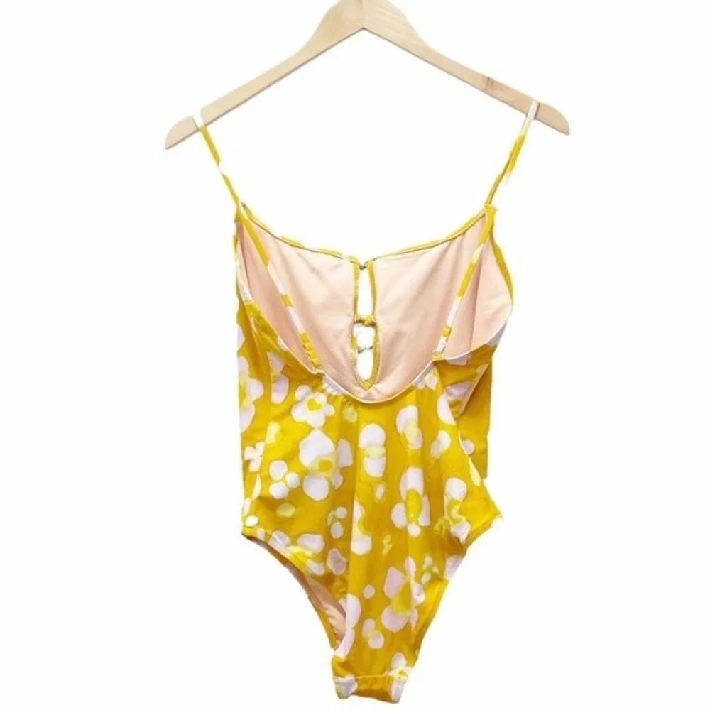Madewell Yellow Floral Lace-Up One-Piece Swimsuit